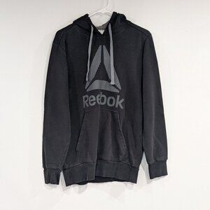 Reebok Logo Hoodie Black Grey Size Medium